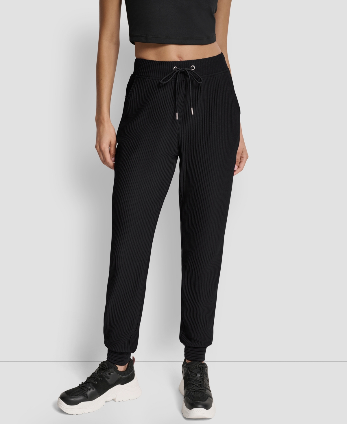 Dkny Women's Tech Ottoman Cuffed High Rise Joggers In Black