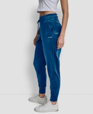 Women's Platinum Velour Rhinestone Logo Slim Fit Joggers