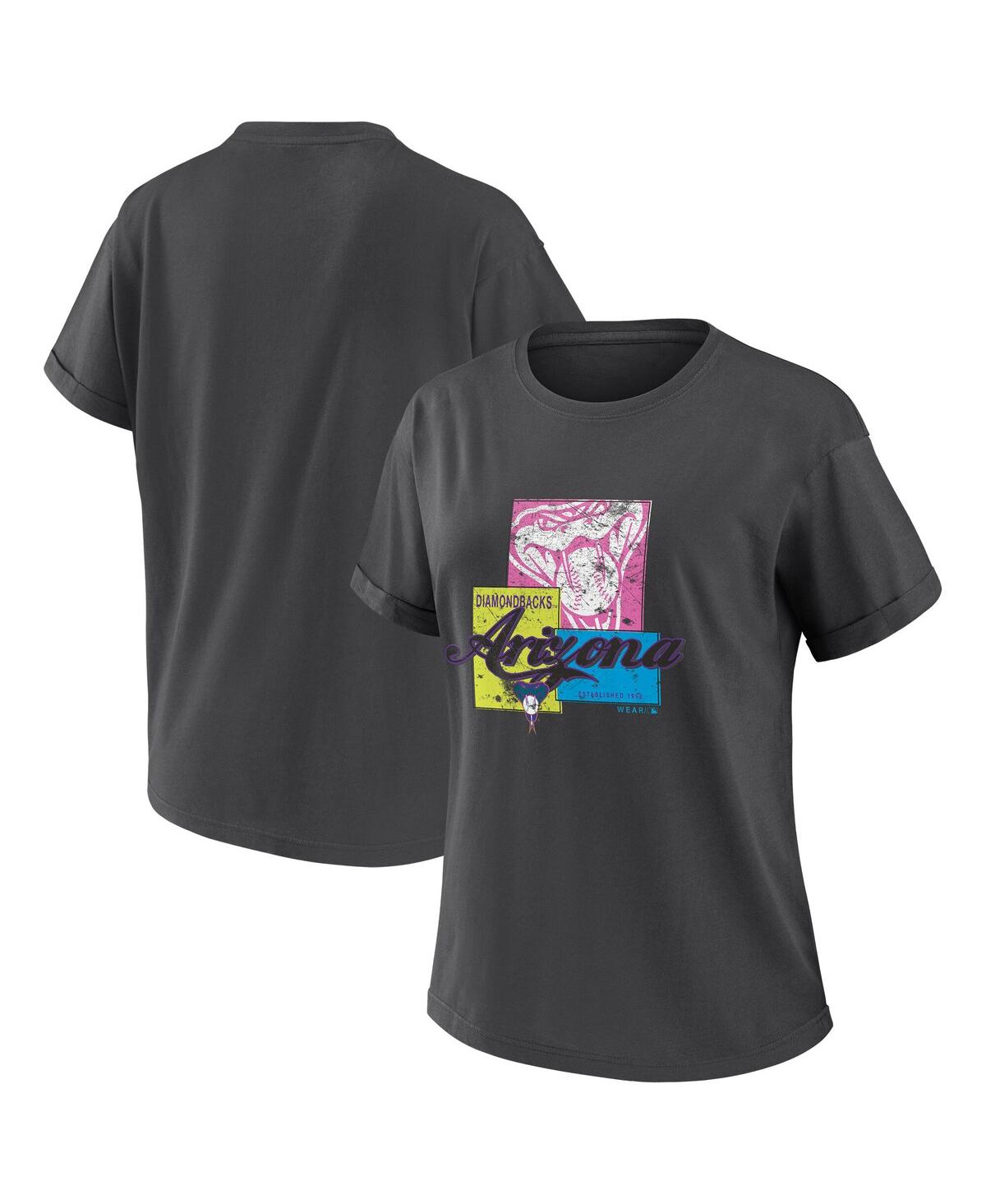 Wear By Erin Andrews Women'scharcoal Arizona Diamondbacks Domestic Box Color Boyfriend T-shirt In Gray