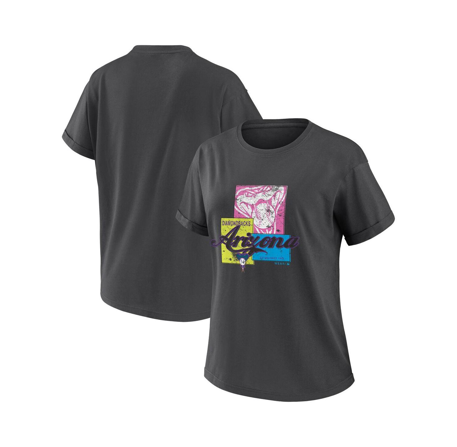 Women's Charcoal Arizona Diamondbacks Domestic Box Color Boyfriend T-Shirt