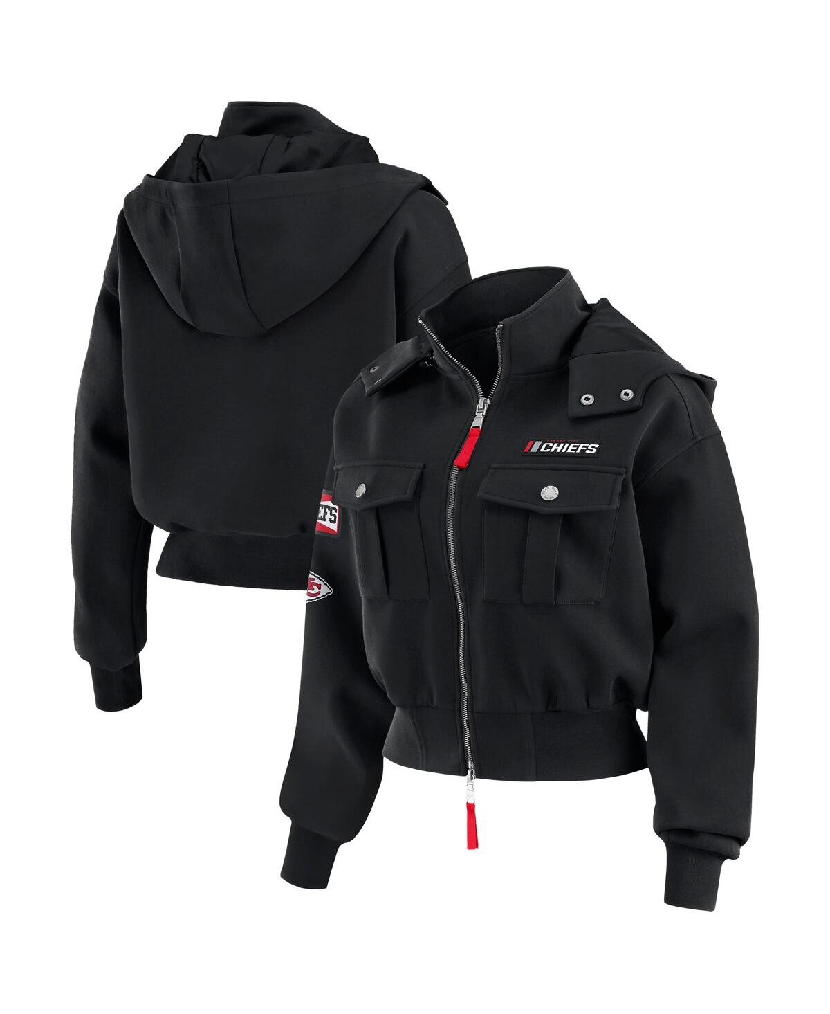 Wear By Erin Andrews Women's Black Detroit Lions Patch Pocket Bomber Jacket In Black