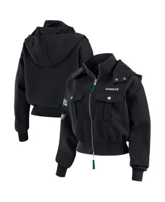 WEAR by Erin Andrews - Women's Black Philadelphia Eagles Patch Pocket Cropped Full-Zip Bomber Jacket