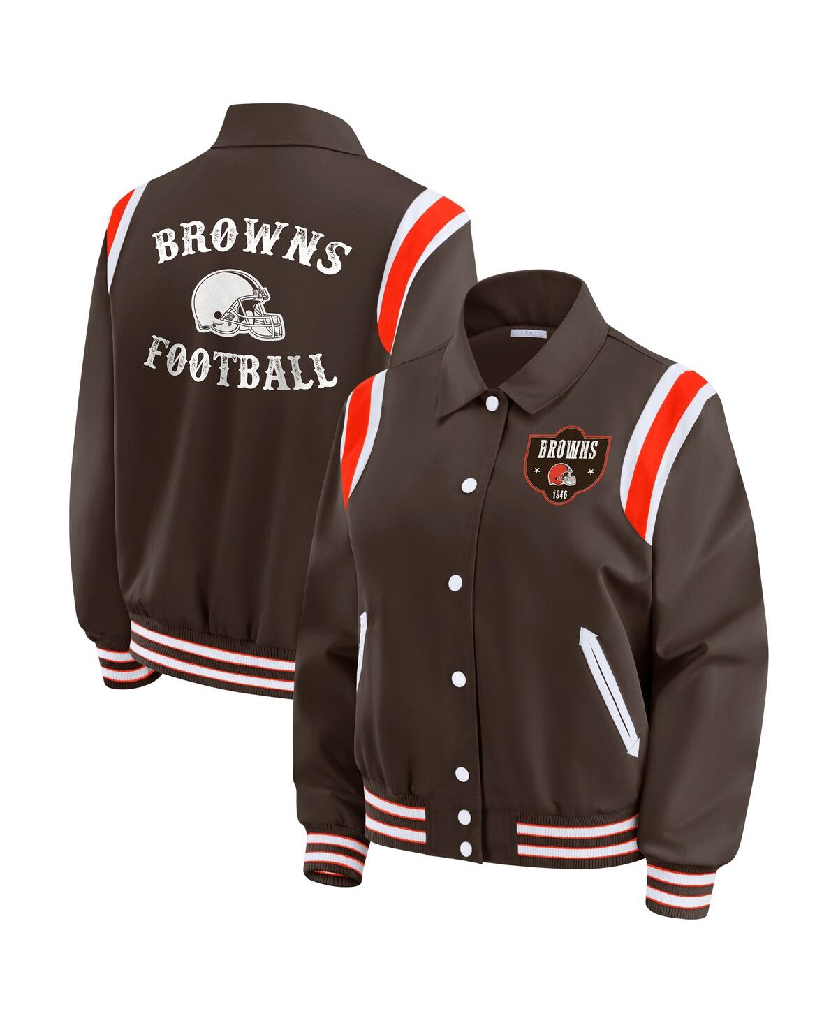 Wear By Erin Andrews Women's Brown Cleveland Browns Varsity Lightweight Full-snap Jacket In Brown