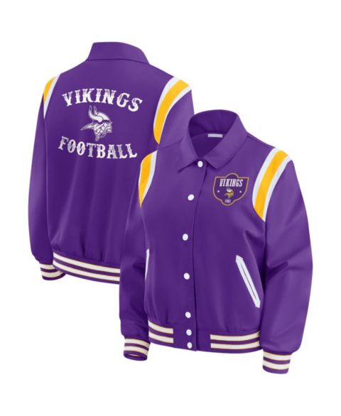 Женские куртки WEAR by Erin Andrews Women's Purple Minnesota Vikings Varsity Lightweight Full-Snap Jacket