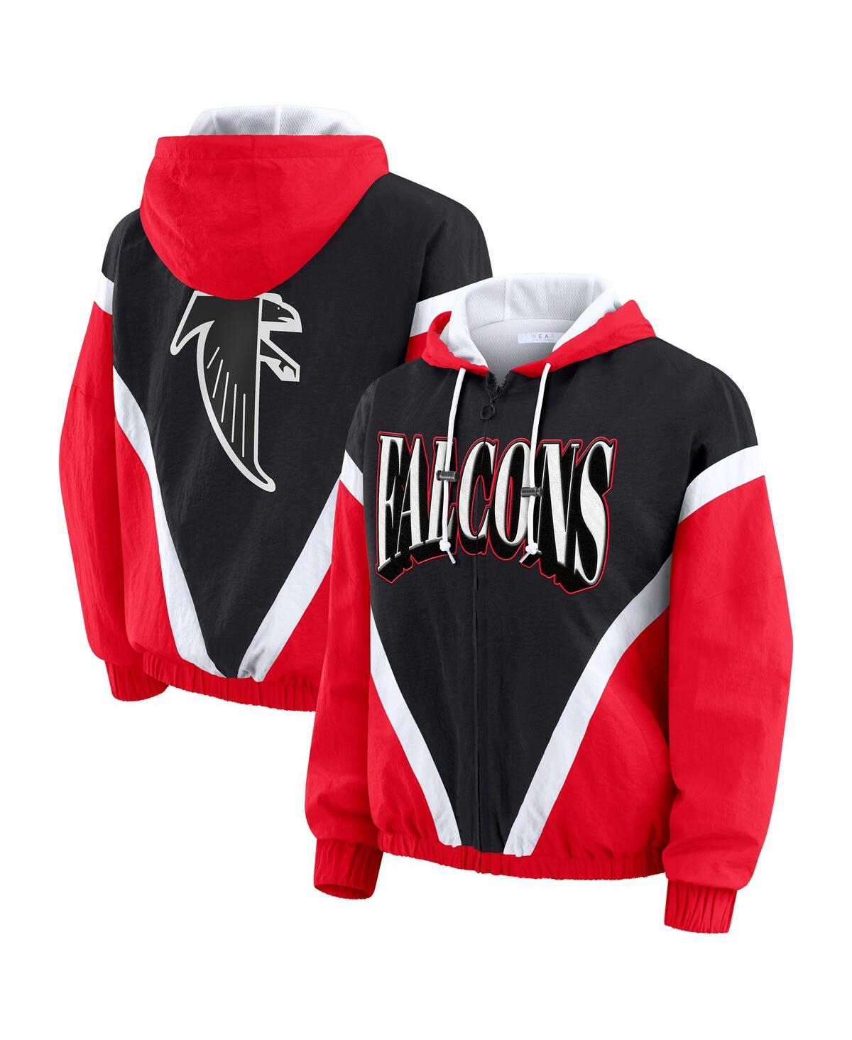 Wear By Erin Andrews Women's Red/black Atlanta Falcons Retro Crinkle Full-zip Hoodie Windbreaker Jacket In Red