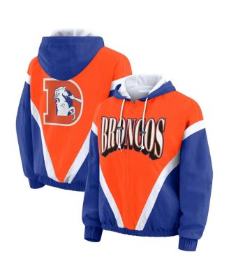 WEAR by Erin Andrews - Women's Orange/Royal Denver Broncos Retro Crinkle Full-Zip Hoodie Windbreaker