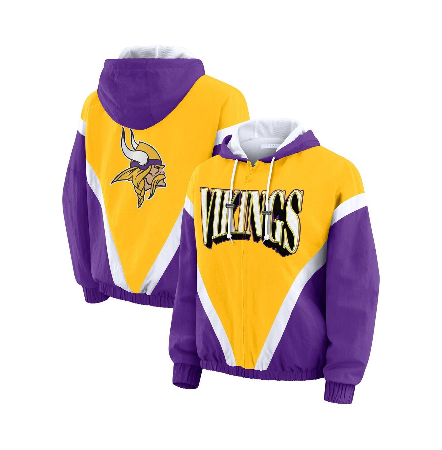 Женские худи WEAR by Erin Andrews Gold/Purple Minnesota Vikings Retro Crinkle Full-Zip Windbreaker Jacket — фото 1