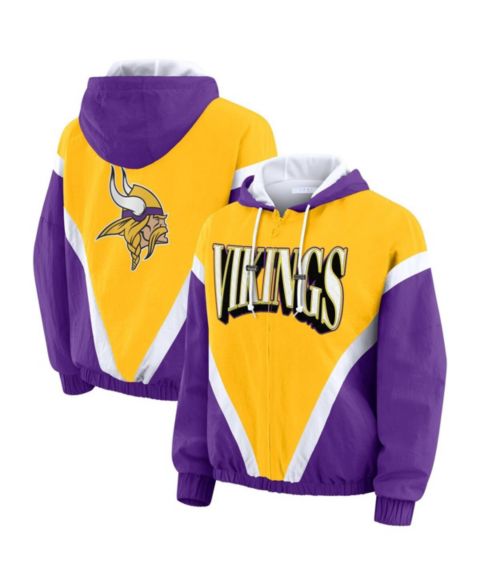 Женские худи WEAR by Erin Andrews Women's Gold/Purple Minnesota Vikings Retro Crinkle Full-Zip Windbreaker Jacket