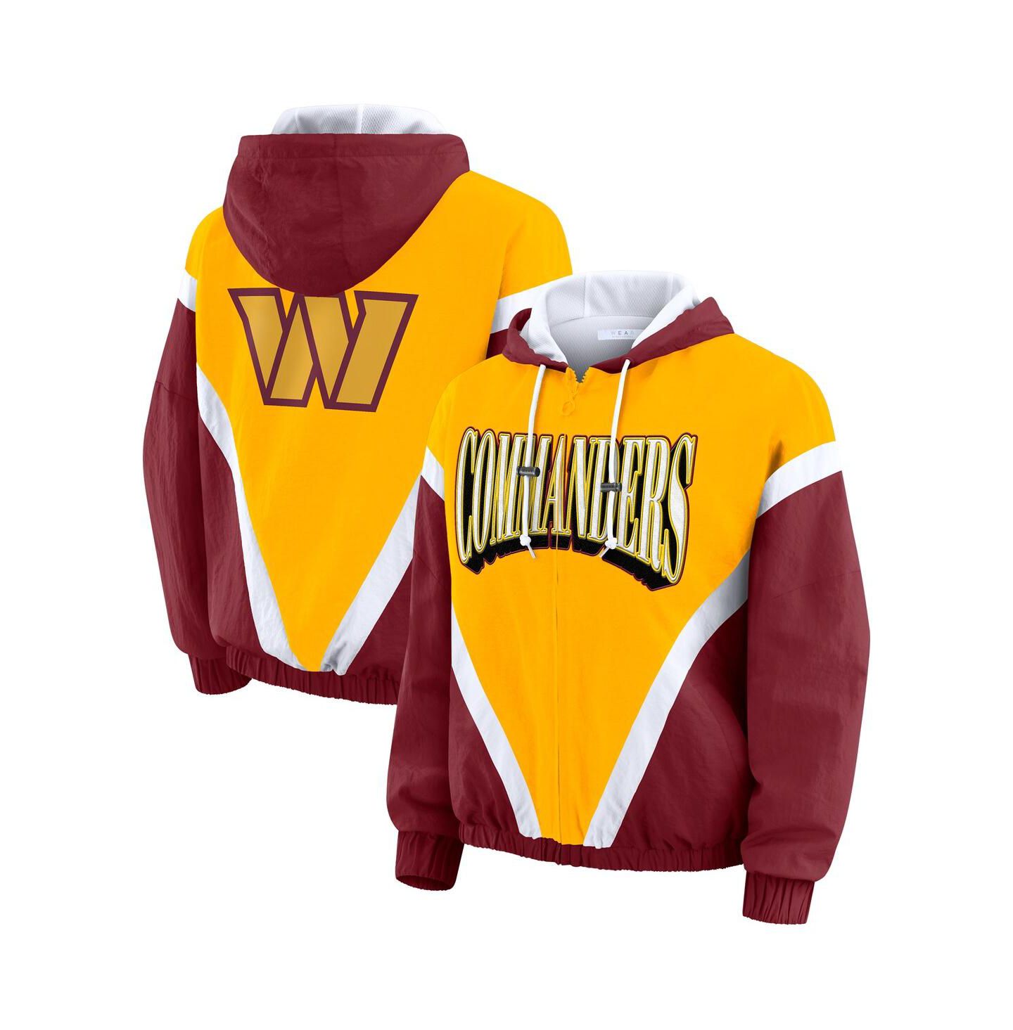 Женские худи WEAR by Erin Andrews Gold/Burgundy Washington Commanders Retro Crinkle Full-Zip Windbreaker Jacket — фото 1