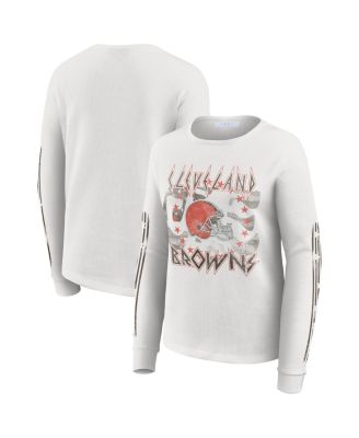 WEAR by Erin Andrews - Women's White Cleveland Browns Graphic Waffle Long-Sleeve T-Shirt