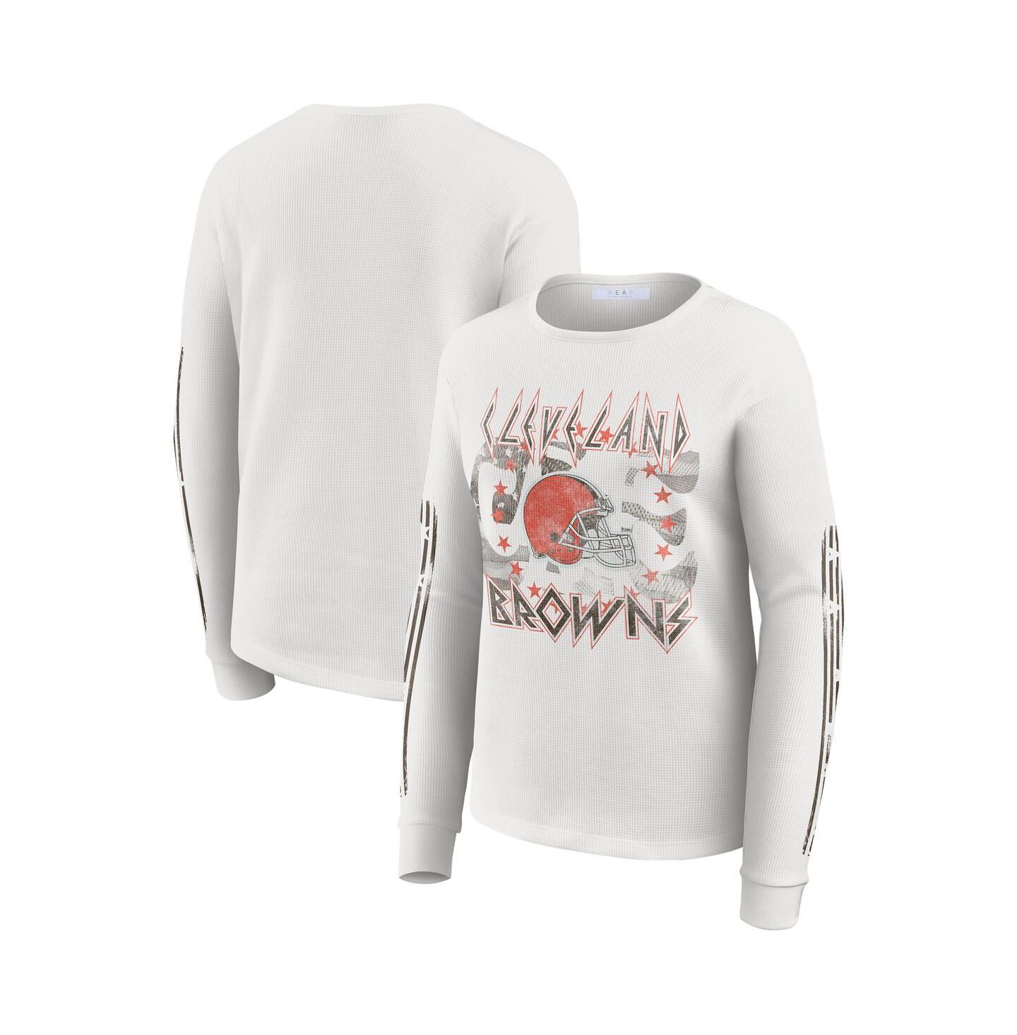 Женская футболка WEAR by Erin Andrews White Cleveland Browns Graphic Waffle Long-Sleeve — фото 1