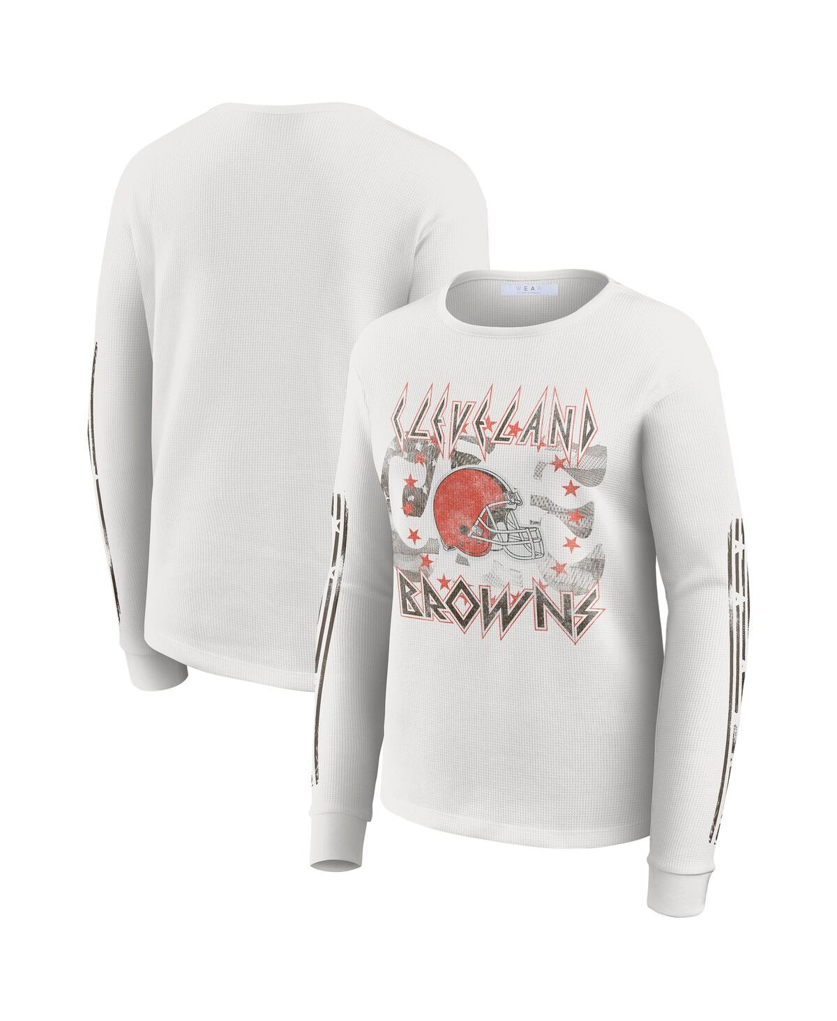 Wear By Erin Andrews Women's White Cleveland Browns Graphic Waffle Long-sleeve T-shirt