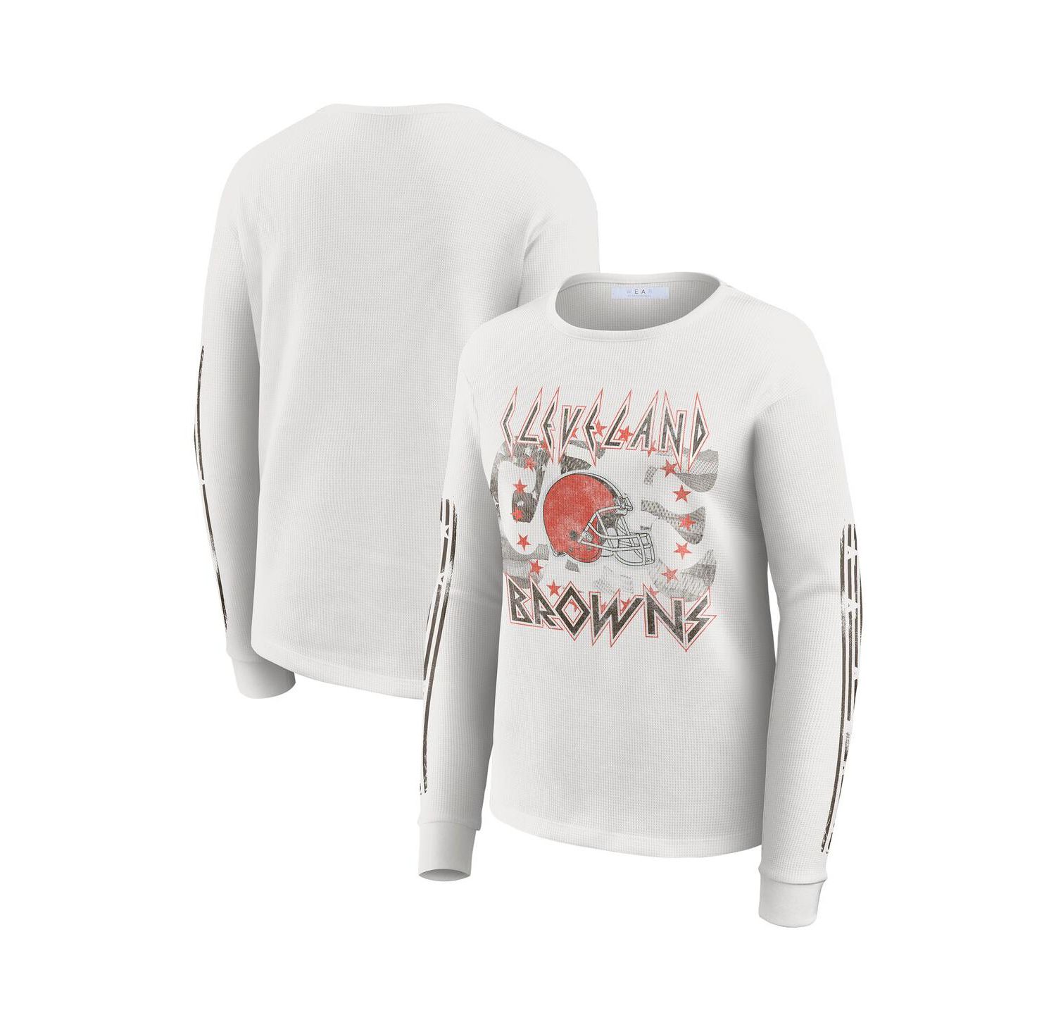 Women's White Cleveland Browns Graphic Waffle Long-Sleeve T-Shirt