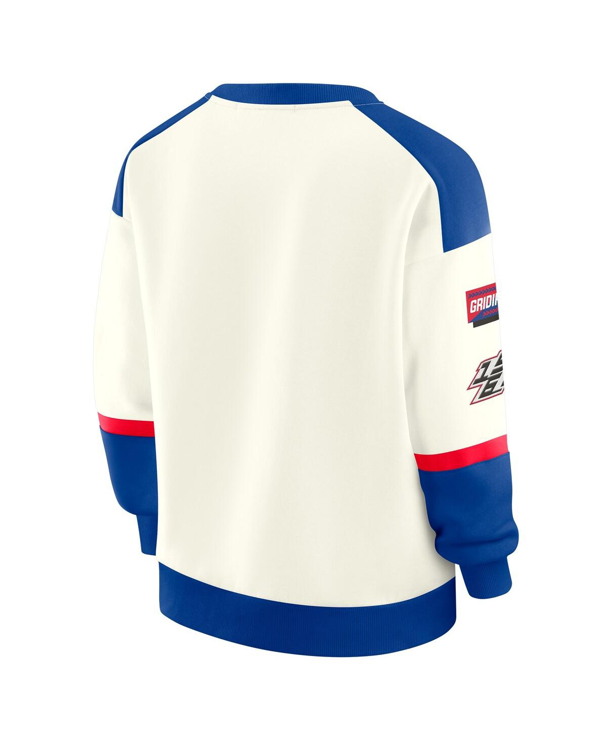 Wear By Erin Andrews Women's Cream Buffalo Bills Racing Crew V-neck Sweatshirt In Blue