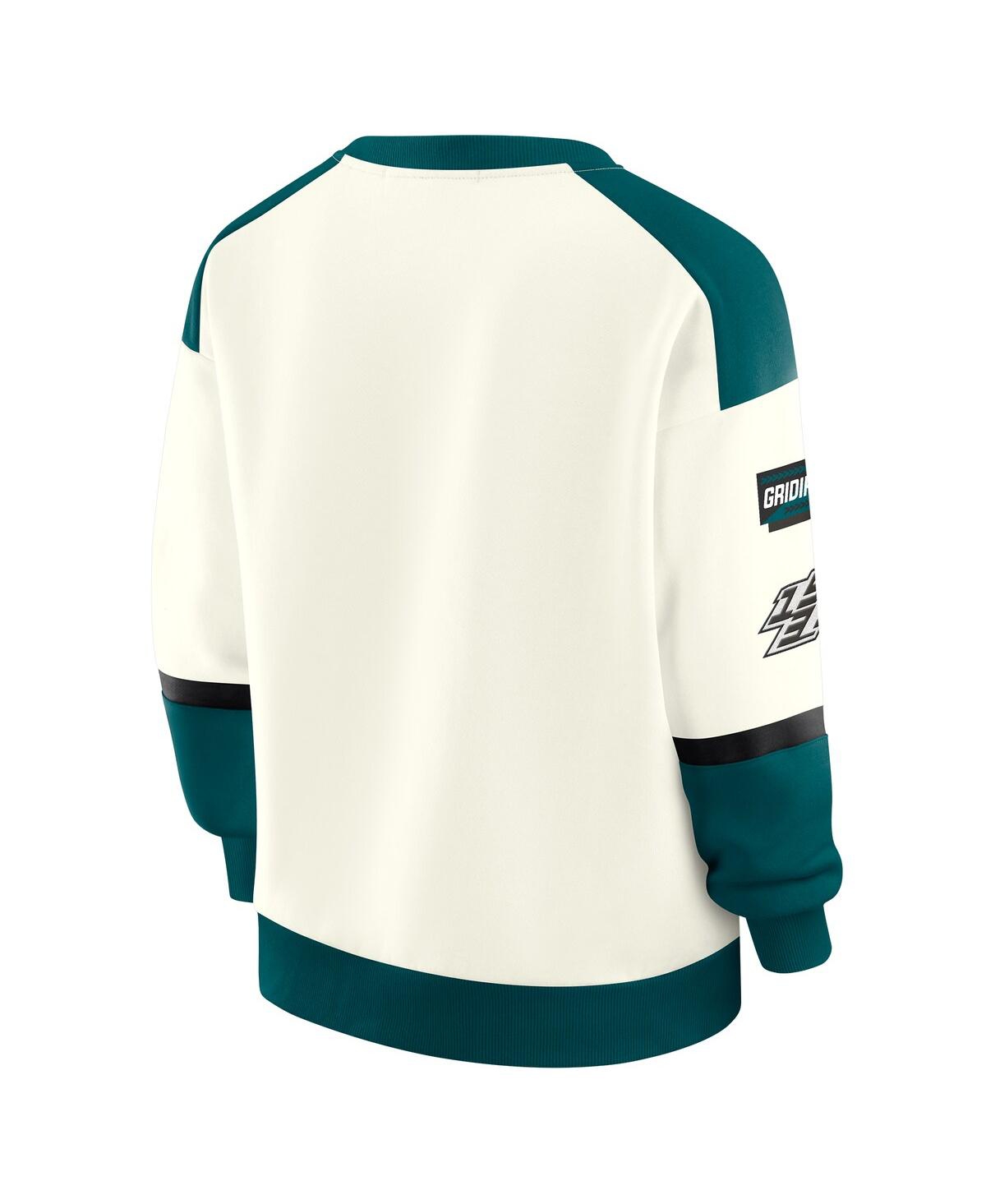 Wear By Erin Andrews Women's Cream Philadelphia Eagles Racing Crew V-neck Sweatshirt In Green