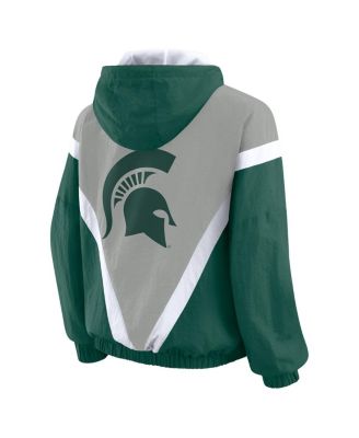 Women's Green/Gray Michigan State Spartans Color Block Full-Zip Hoodie Windbreaker Jacket