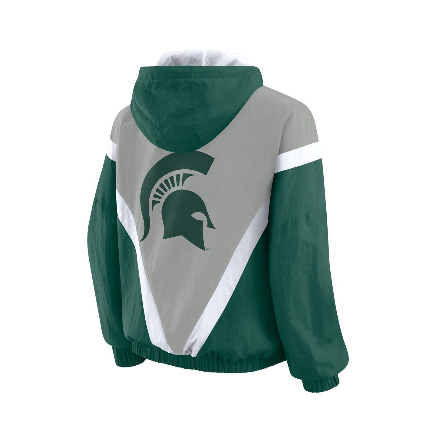 Женские худи WEAR by Erin Andrews Green/Gray Michigan State Spartans Color Block Full-Zip Windbreaker Jacket — фото 3