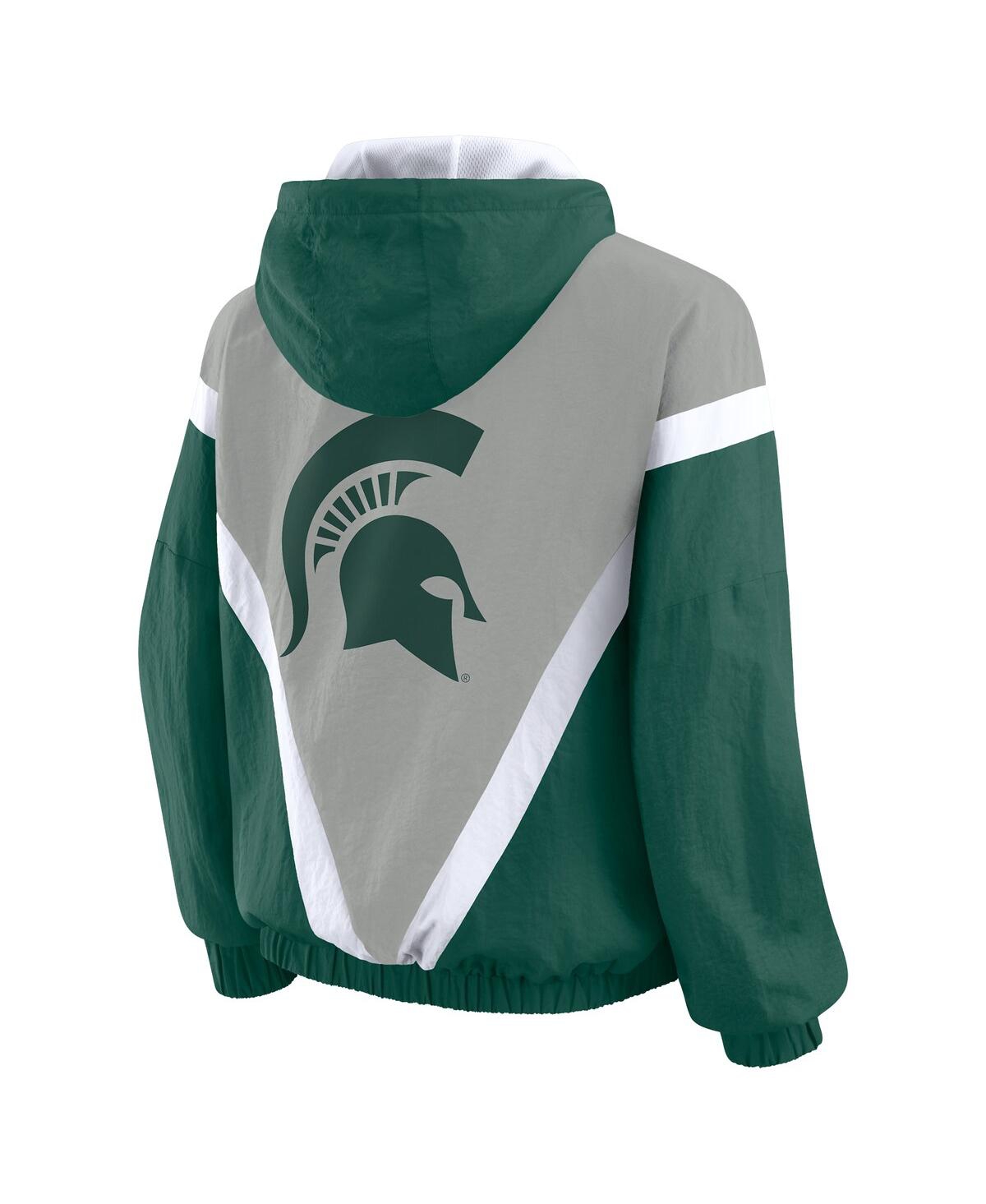 Wear By Erin Andrews Women'sgreen/gray Michigan State Spartans Color Block Full-zip Hoodie Windbreaker Jacket In Green