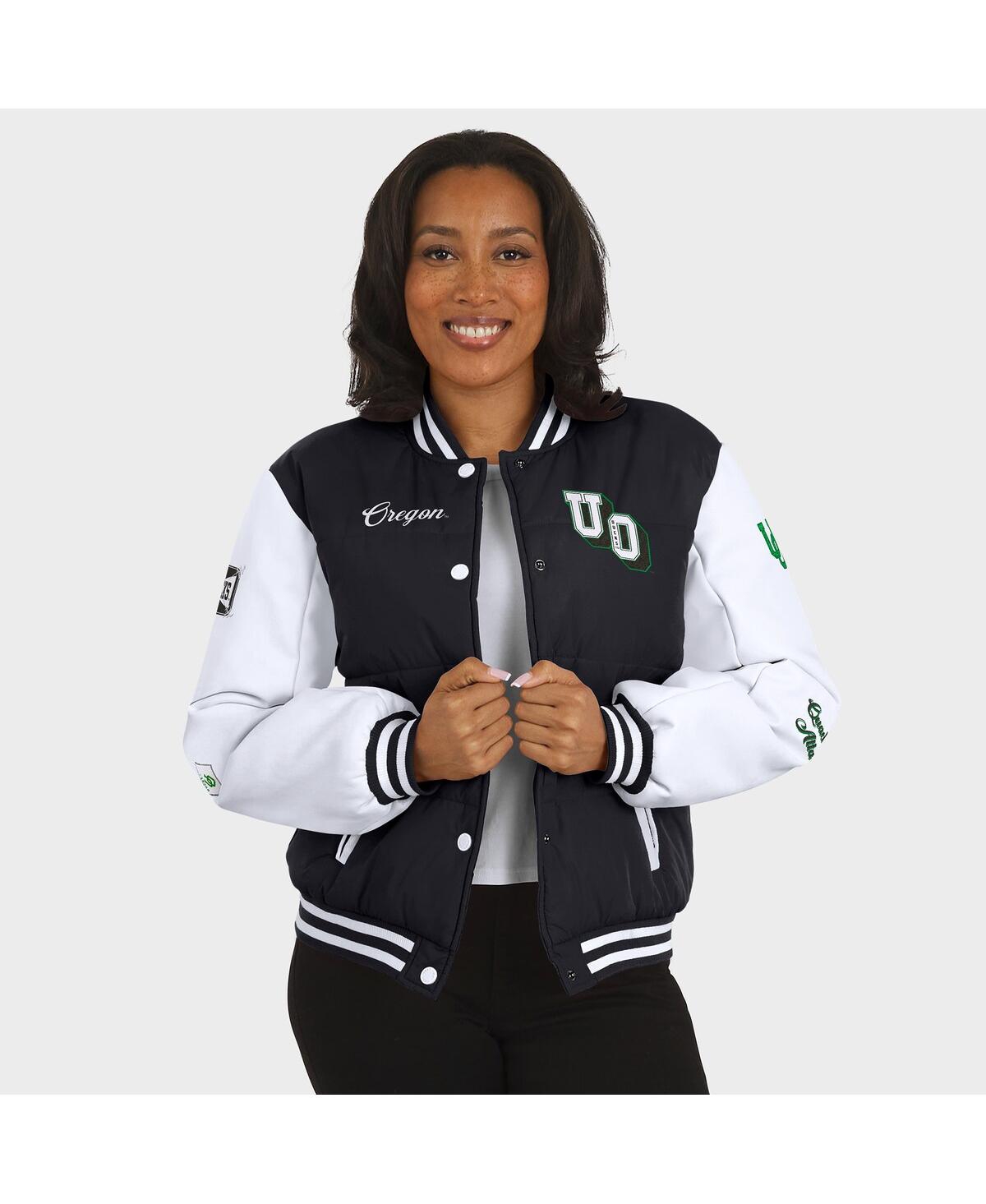 Wear By Erin Andrews Women'sblack Oregon Ducks Varsity Puffer Jacket In Black