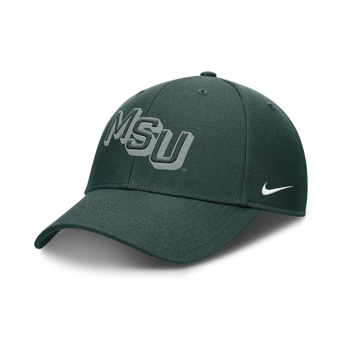 Мужская кепка Nike Green Michigan State Spartans Slanted Primetime Rise Performance Adjustable Hat — фото 1