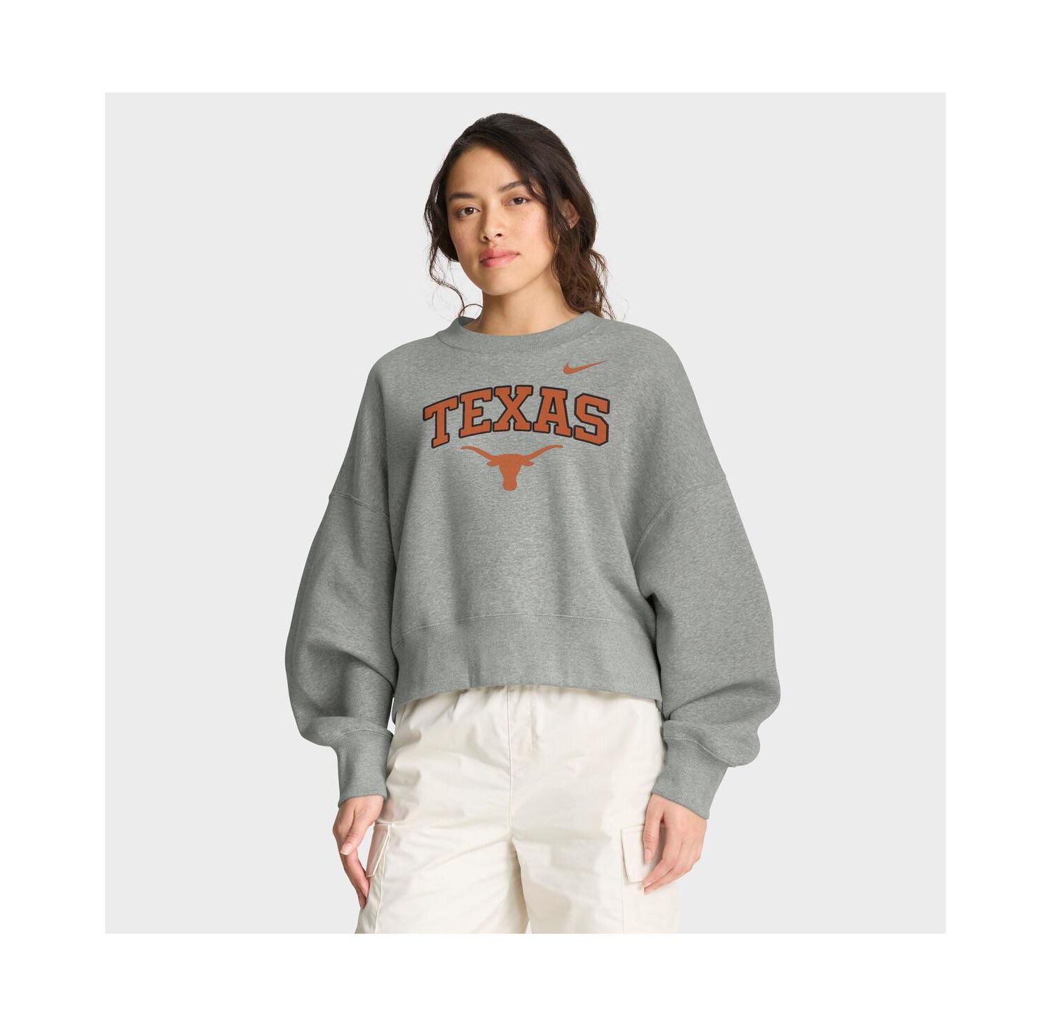 Women's Heather Gray Texas Longhorns Oversized Phoenix Arch Pullover Sweatshirt