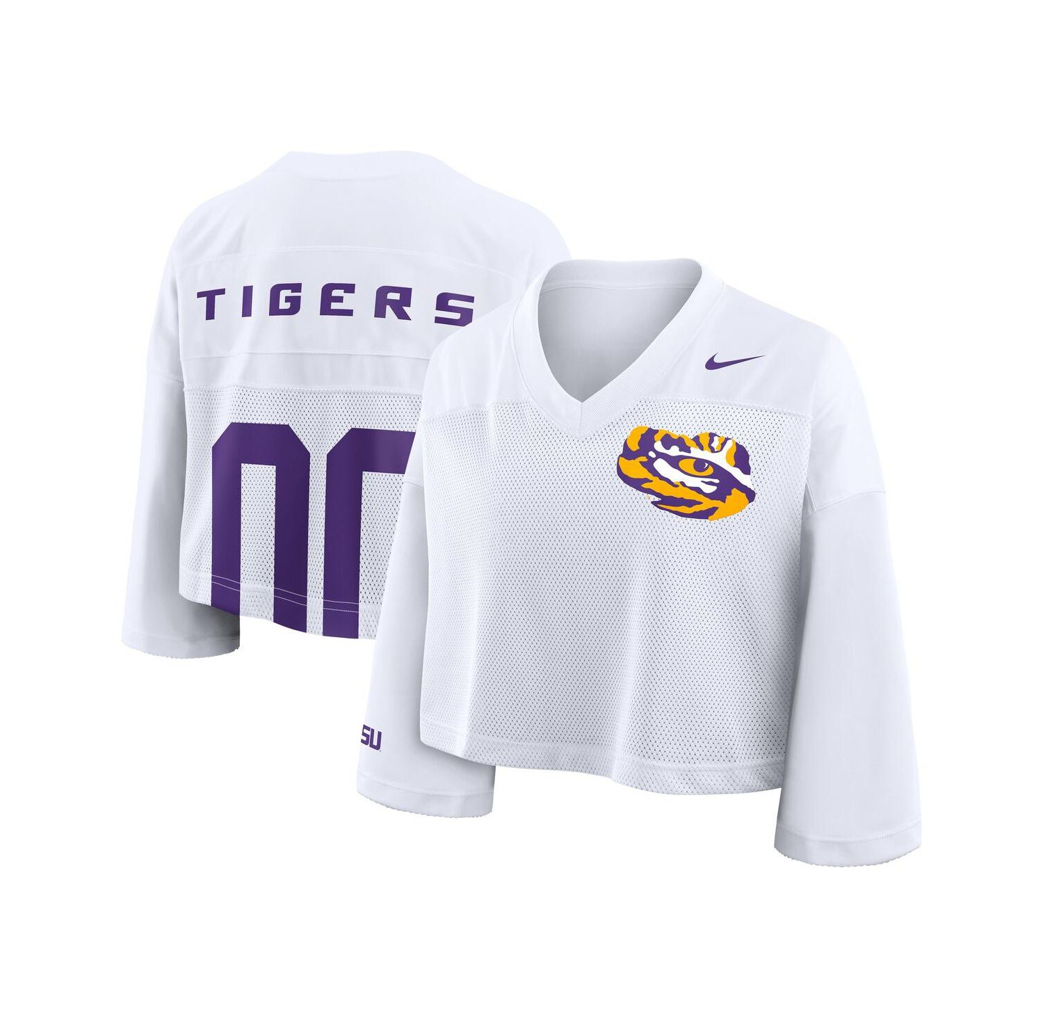 Women's White LSU Tigers Cropped Mesh Dri-FIT Fashion Jersey