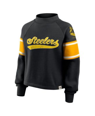 Women's Black Pittsburgh Steelers Oversized Hometown Toss Sweep Mock Neck Pullover Hoodie