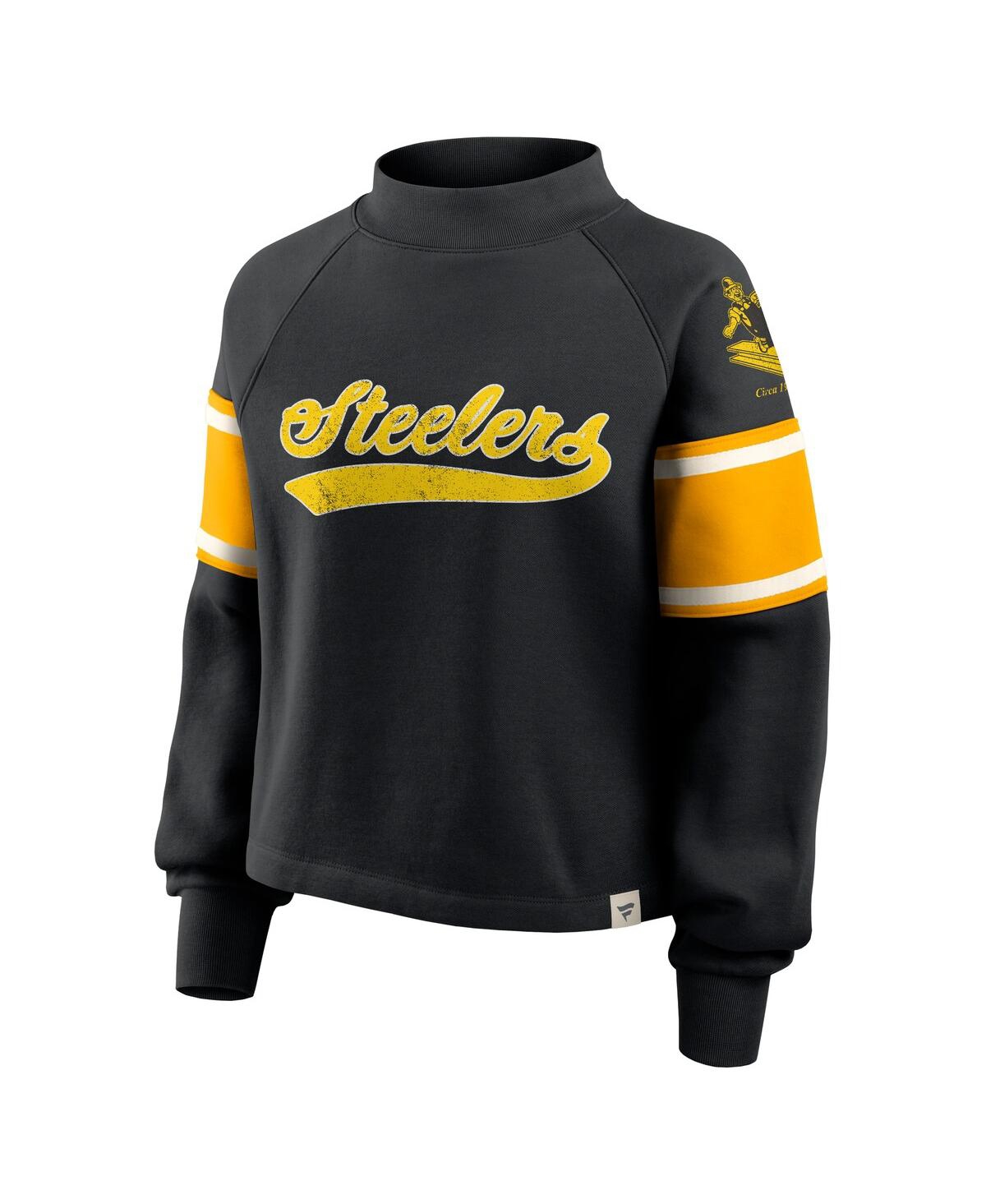 Fanatics Women's Black Pittsburgh Steelers Oversized Hometown Toss Sweep Mock Neck Pullover Hoodie In Black