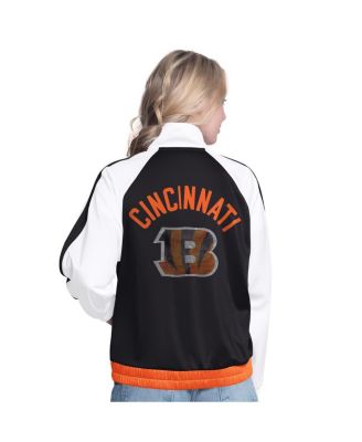 Women's White/Black Cincinnati Bengals Rally Rhinestone Full-Zip Track Jacket