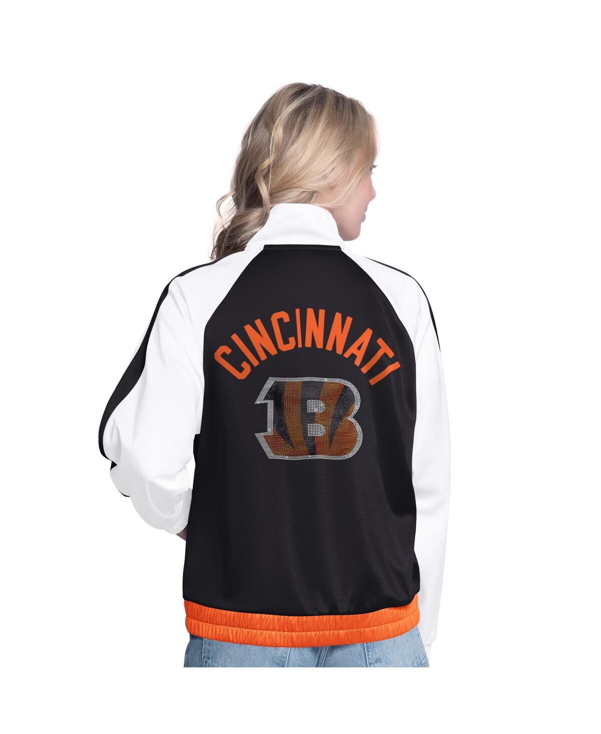 G-iii 4Her by Carl Banks Women's White/Black Cincinnati Bengals Rally Rhinestone Full-Zip Track Jacket