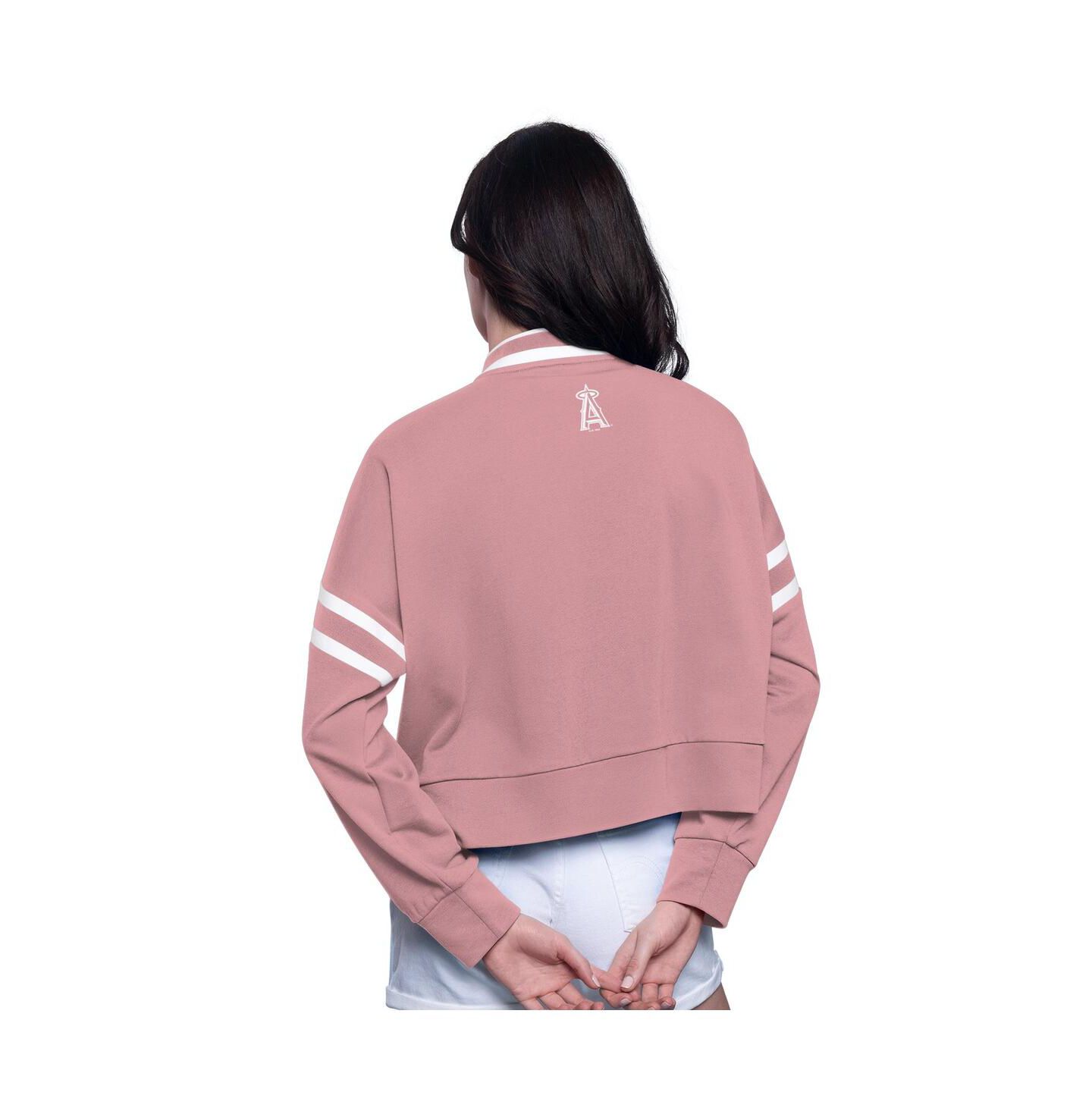 Женская толстовка Starter Pink Los Angeles Angels Power Play Cropped Pullover — фото 2