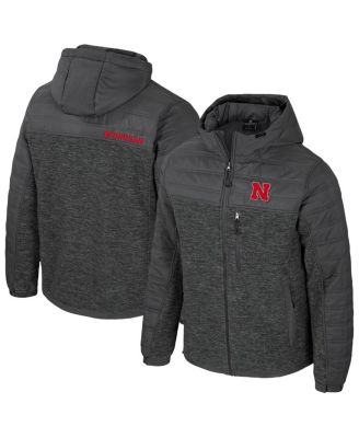 Colosseum - Men's Charcoal Nebraska Huskers Nightman Full-Zip Hoodie Puffer Jacket