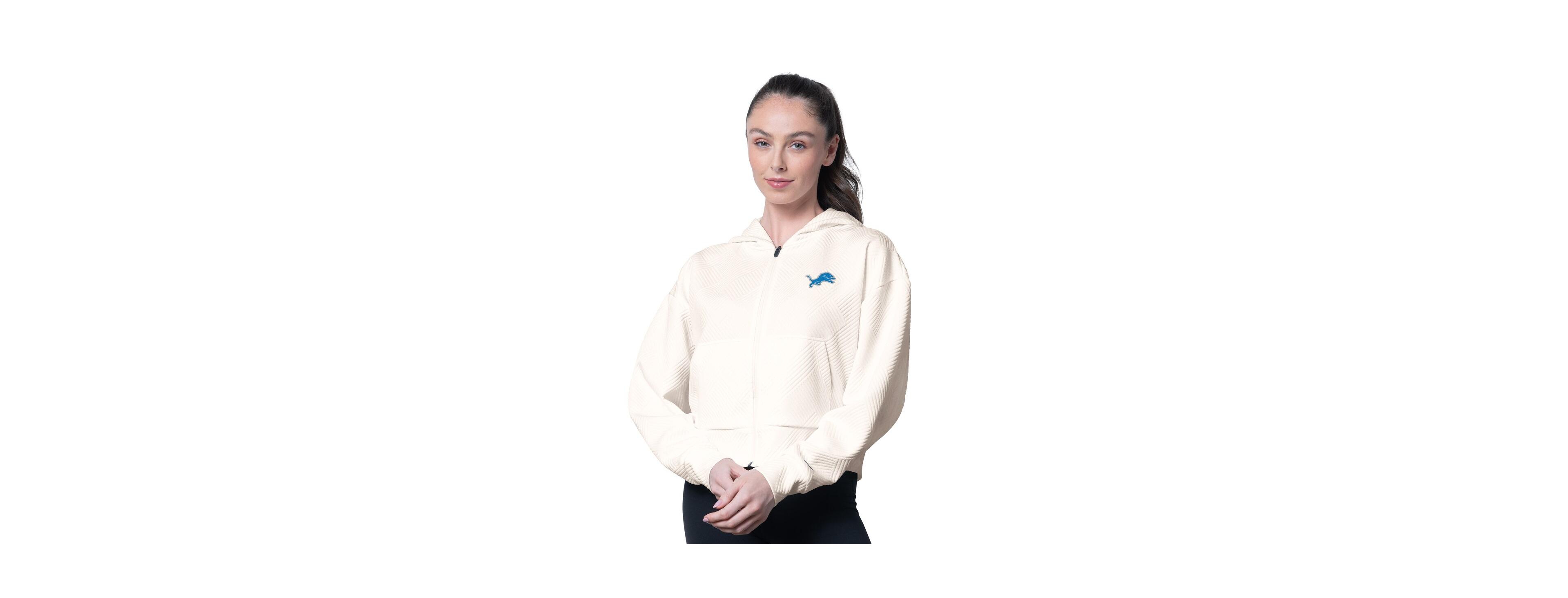 Msx by Michael Strahan Women's Cream Detroit Lions Eleanor Full-Zip Hoodie