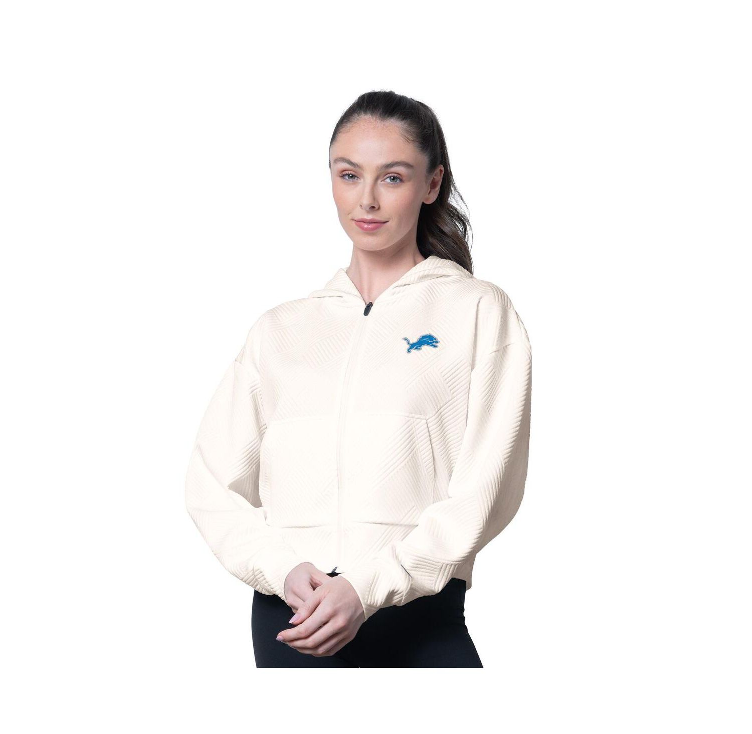 Women's Cream Detroit Lions Eleanor Full-Zip Hoodie
