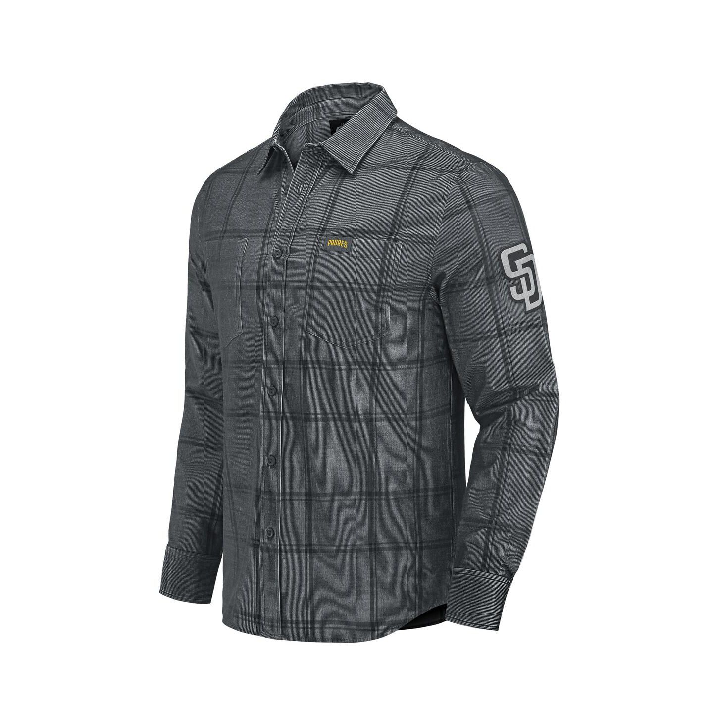 Мужские рубашки Darius Rucker Collection by Fanatics Gray San Diego Padres Thin Wale Corduroy Plaid Button Up — фото 2