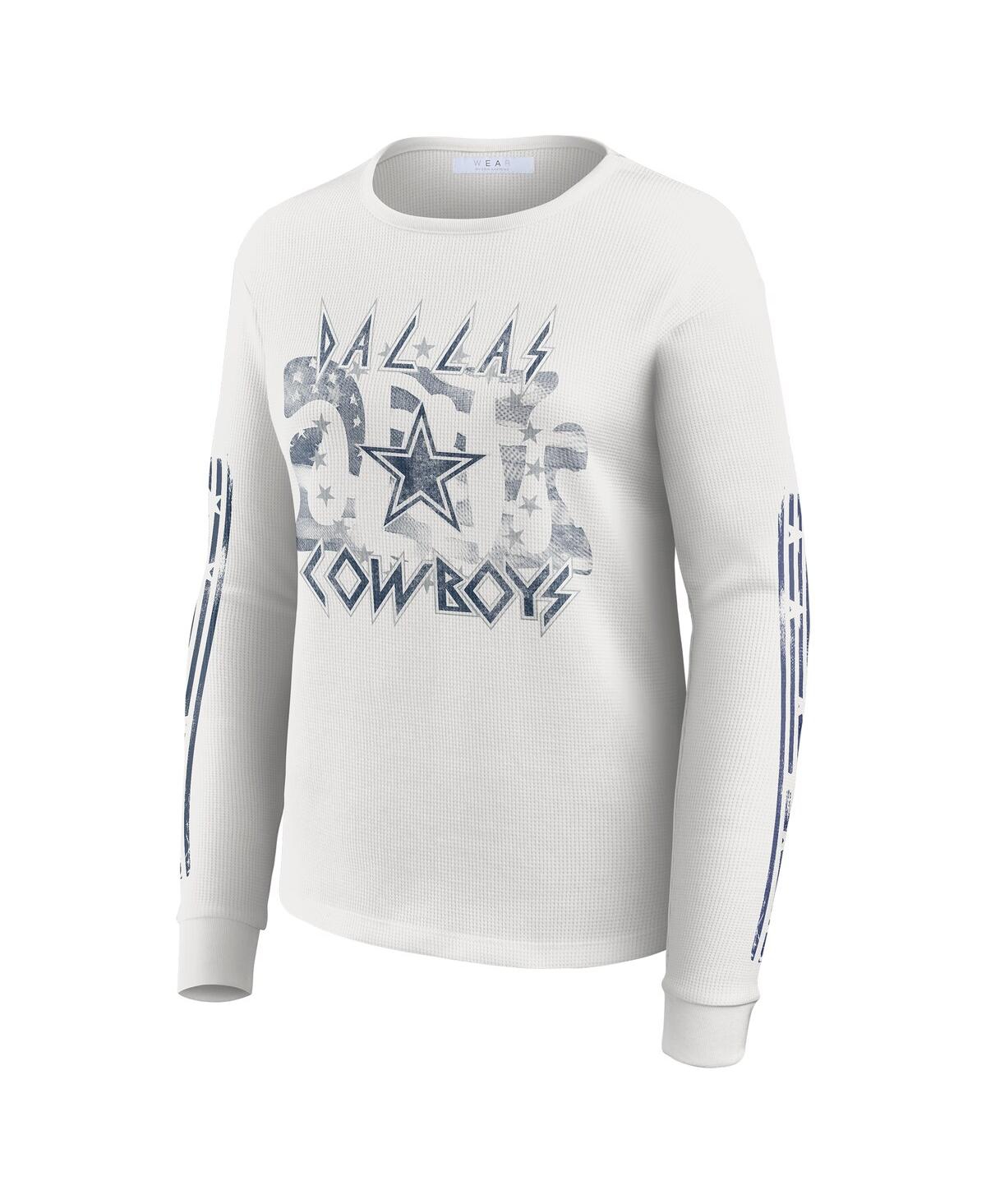Wear By Erin Andrews Women's White Dallas Cowboys Graphic Waffle Long-sleeve T-shirt In White