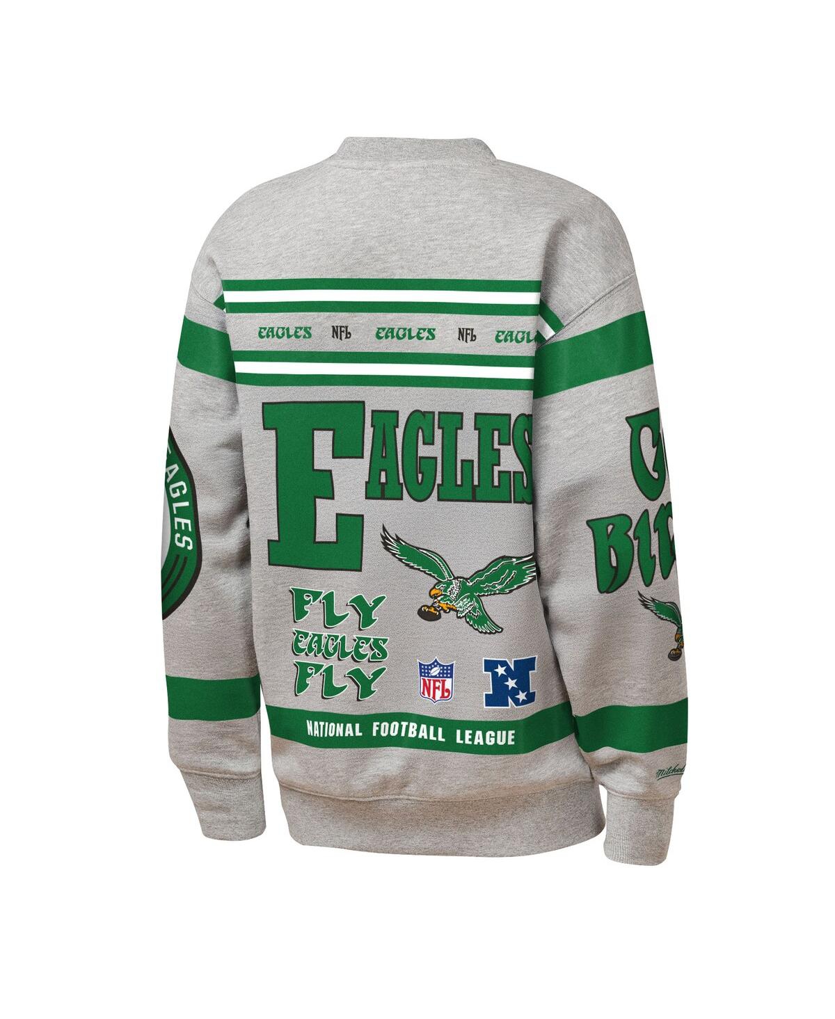 Mitchell & Ness Big Boys And Girls Gray Philadelphia Eagles Throwback All-over Print Fleece Sweatshirt In Gray