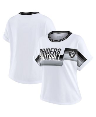 WEAR by Erin Andrews - Women's White Las Vegas Raiders Cropped Center Stripe Dolman T-Shirt
