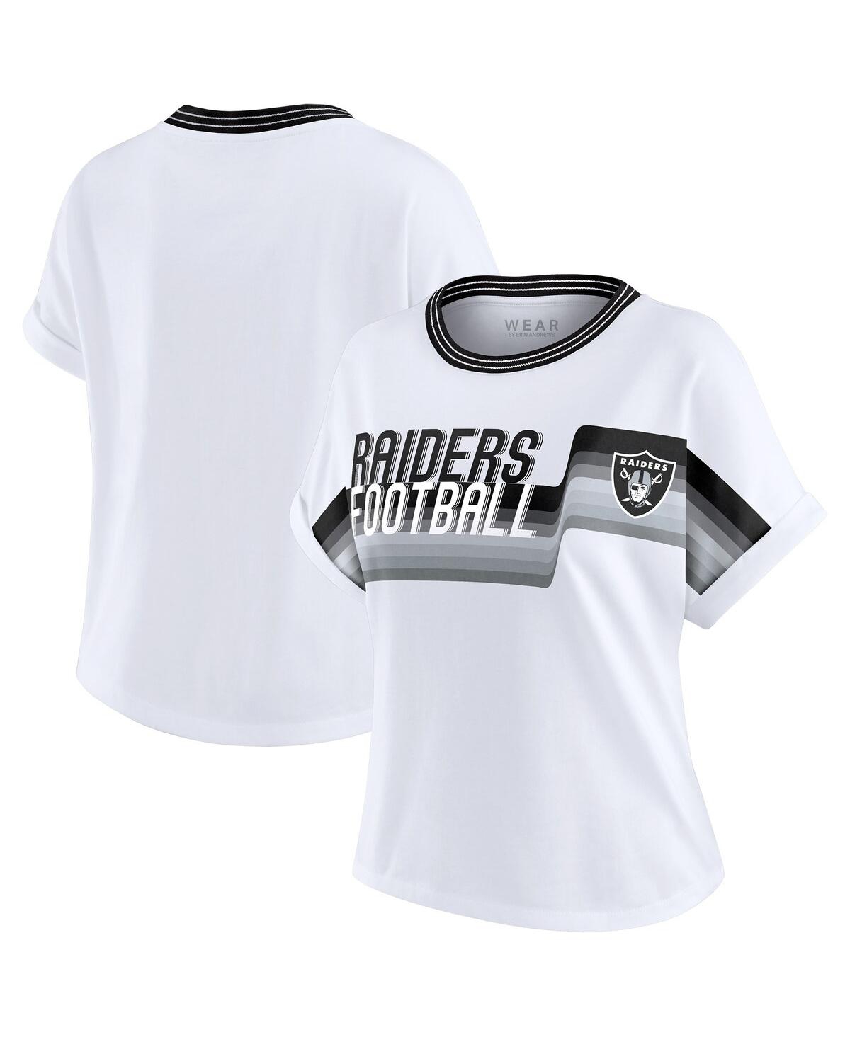 Wear By Erin Andrews Women's White Las Vegas Raiders Cropped Center Stripe Dolman T-shirt In White