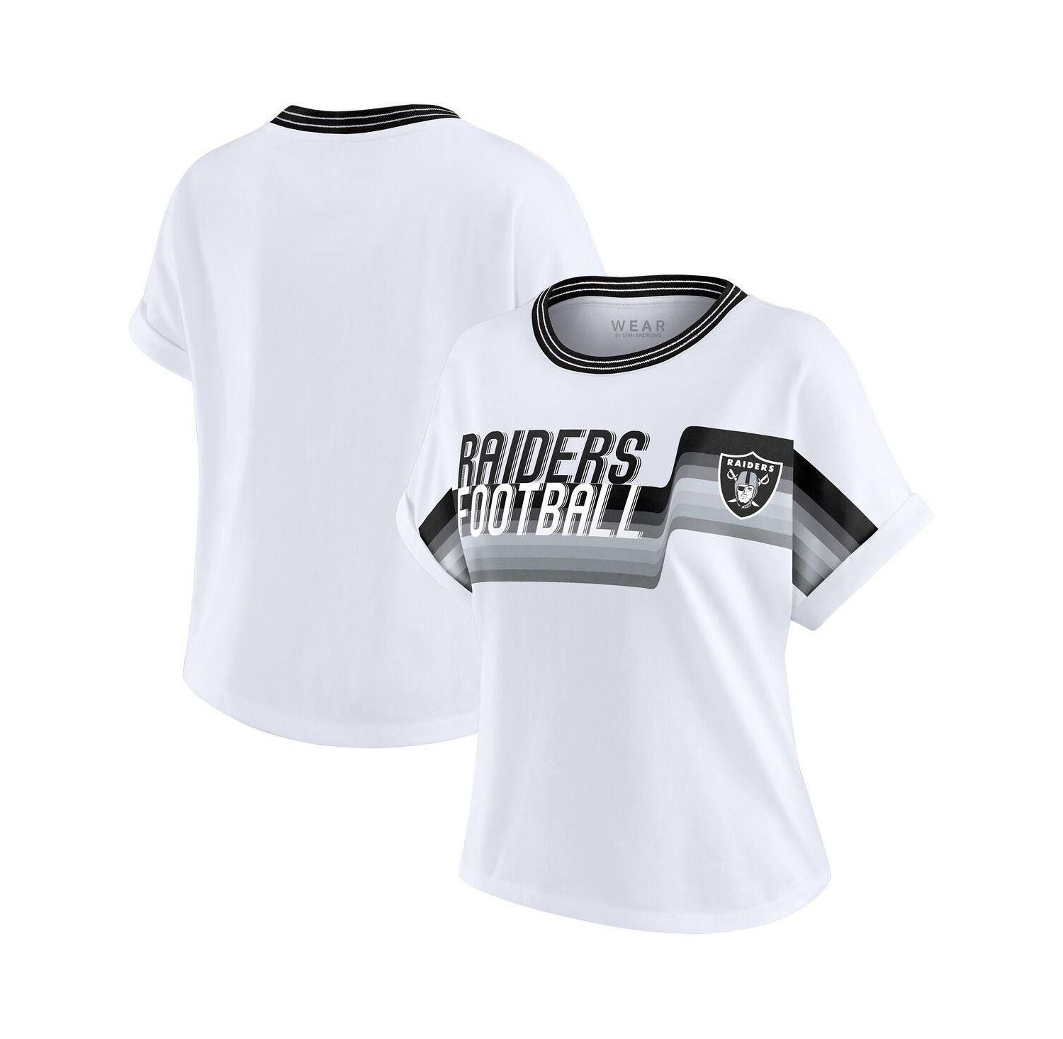 Women's White Las Vegas Raiders Cropped Center Stripe Dolman T-Shirt