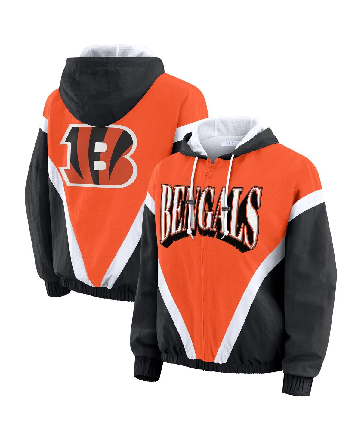 Wear By Erin Andrews Women's Orange/black Cincinnati Bengals Retro Crinkle Full-zip Hoodie Windbreaker Jacket In Multi