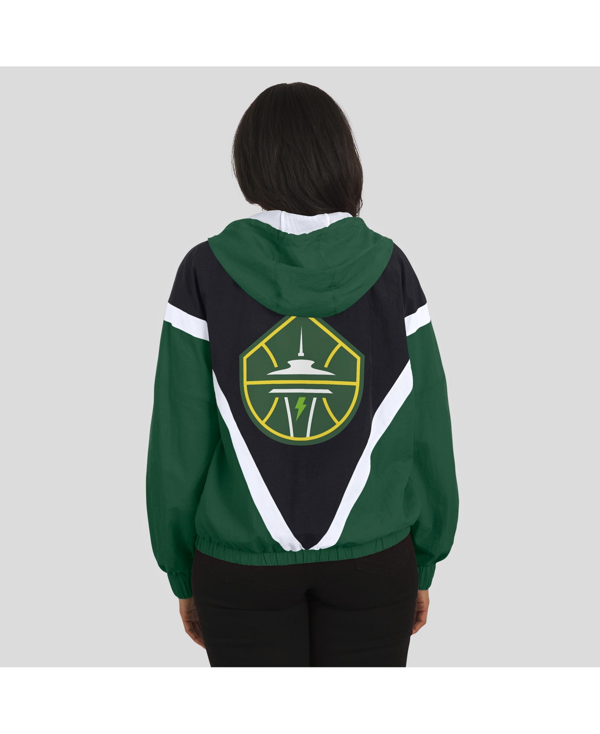 Wear By Erin Andrews Women'sgreen/black Seattle Storm Color Block Full-zip Hoodie Windbreaker Jacket In Green