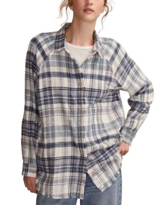 Women's Tunic Plaid Button Down Shirt