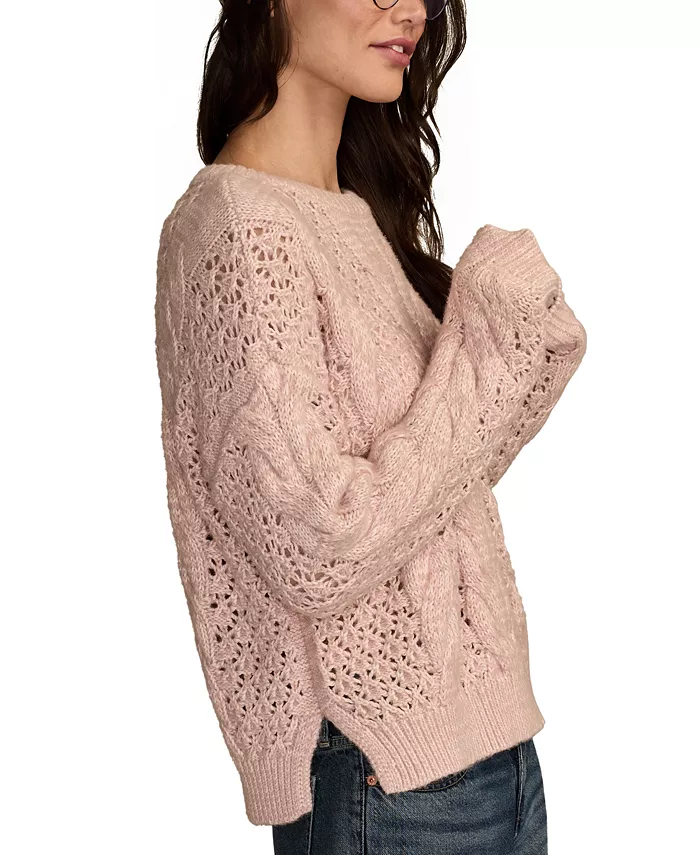 Women's Pointelle Cable Crew Neck Sweater - thumbnail 6