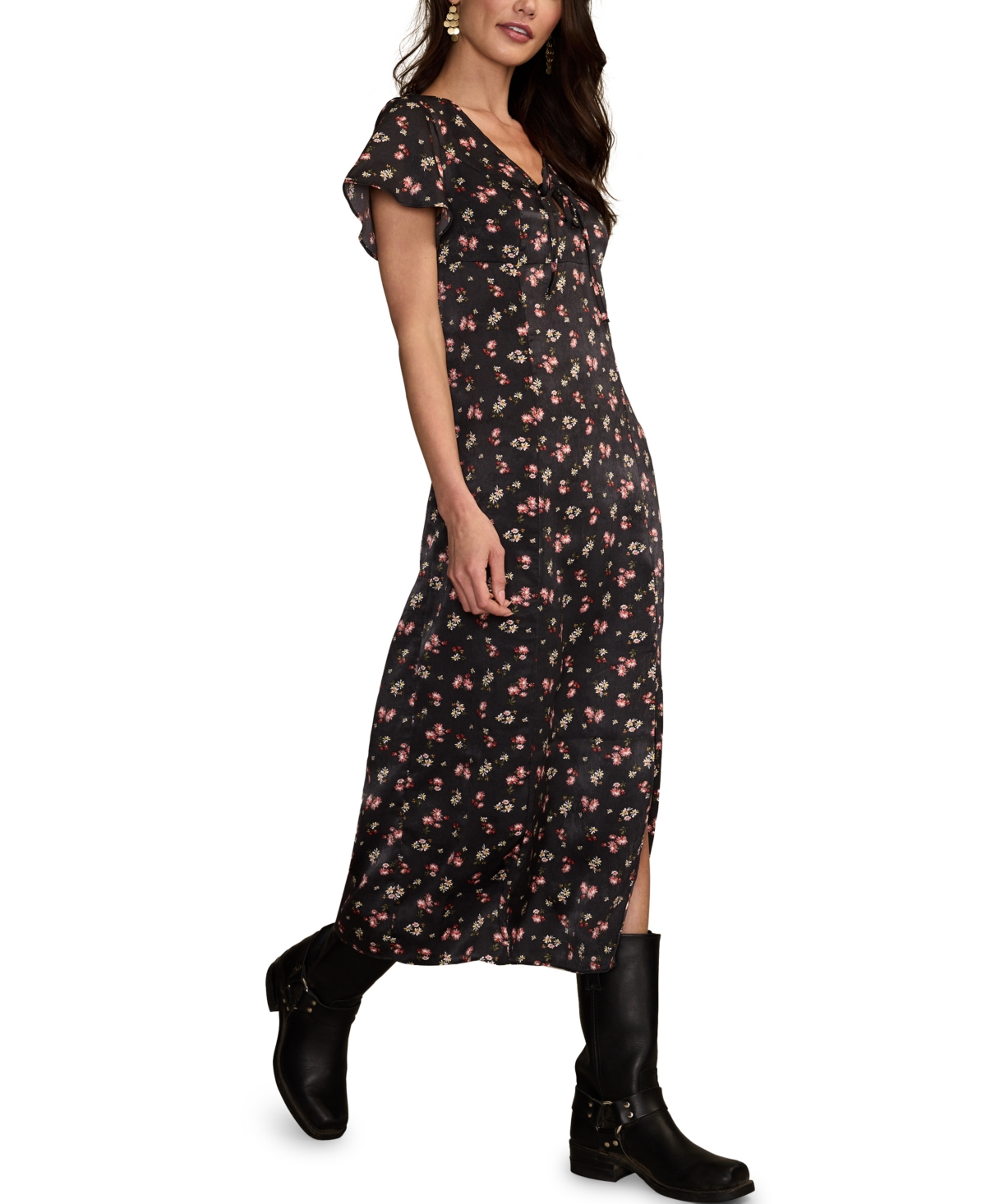 Lucky Brand Women's Flutter Sleeve Midi Dress In Multi