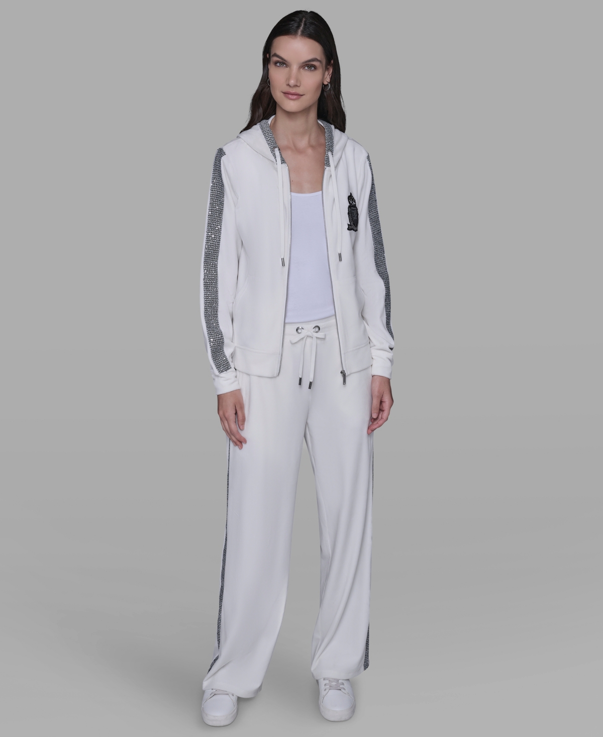 Karl Lagerfeld Women's Zip-up Hooded Jacket In White
