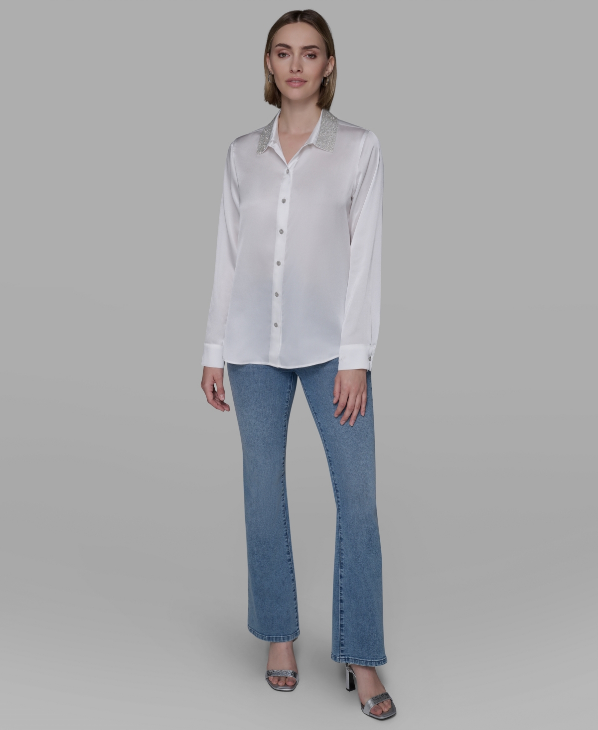 Karl Lagerfeld Women's Collared Neck Shirt In Animal Print