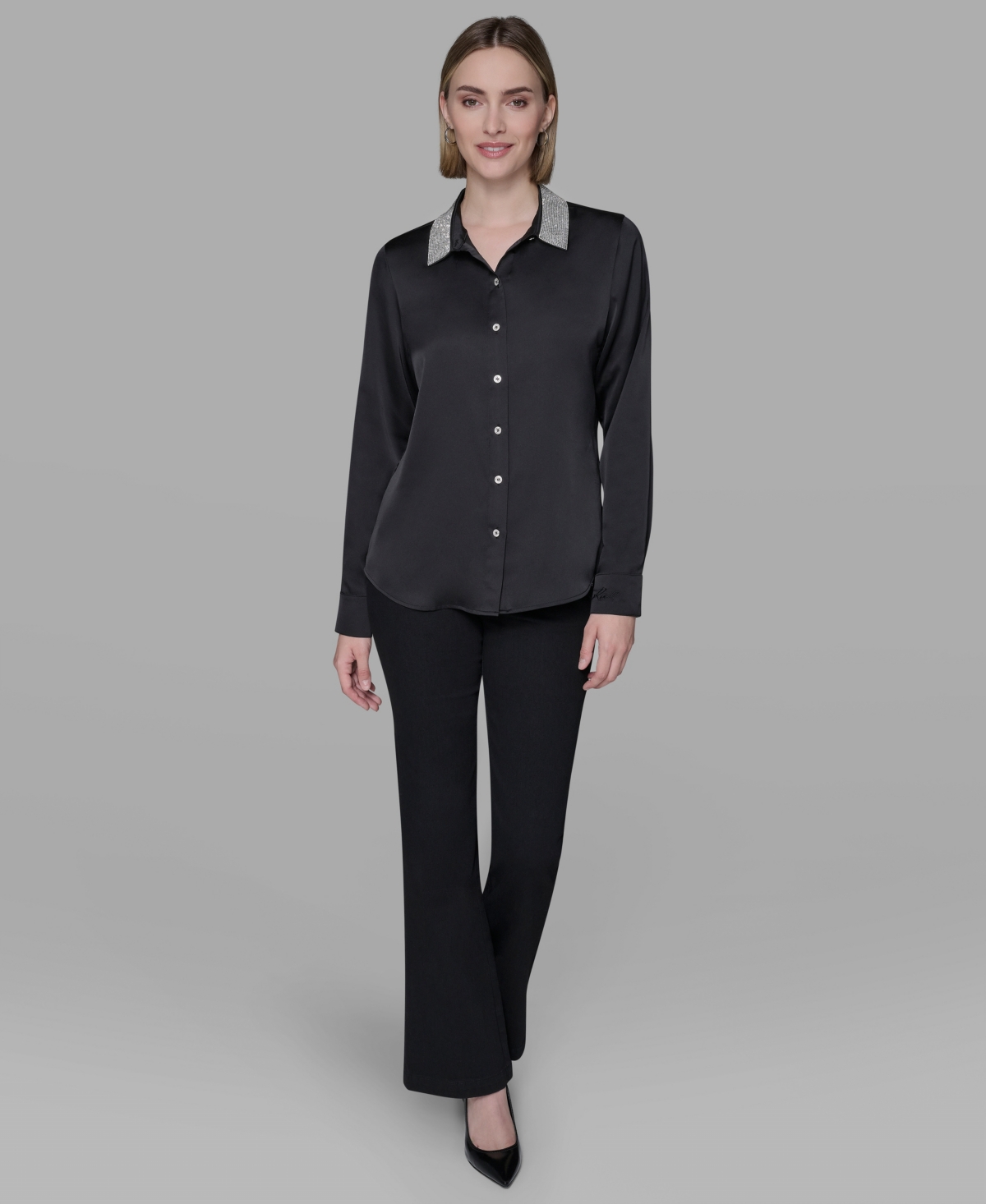 Karl Lagerfeld Women's Collared Neck Shirt In Black
