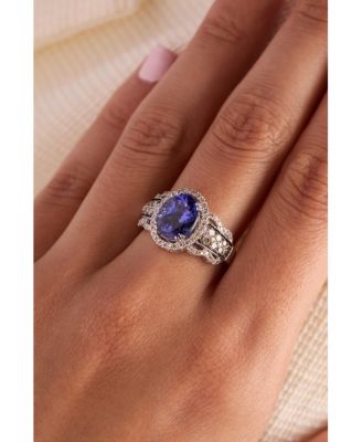 Blueberry Tanzanite (2-1/2 ct. t.w.) & Diamond (5/8 ct. t.w.) Halo Statement Ring in 14k White Gold (Also Available in 14K Rose Gold or 14k Yellow Gold)