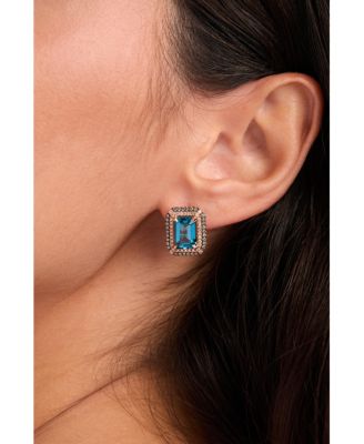 Deep Sea Blue Topaz (5 ct. t.w.) & Diamond (5/8 ct. t.w.) Post/Clip-On Convertible Button Earrings in 14k Rose Gold